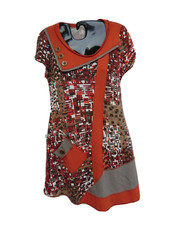 Kleid Longpulli Kasack Tunika Trägerrock France bunt Gr 34/36 S a-symetrisch