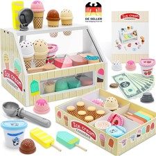 Eisdiele Kinder Holz, Montessori Spielzeug ab 3 Jahre, Holzspielzeug Kaufladen