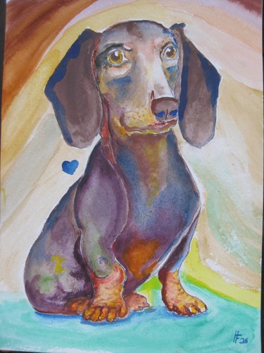 Aquarell dackel 21 cm - aquarell,
