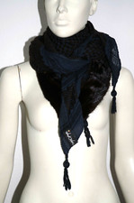 SHAKCHIC ? Hippie Tuch ☮ mit Trodeln und Echtpelz Besatz - Ethno Kufiyaprint