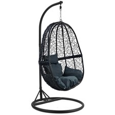 Luxus Hängesessel FUN XL Gestell Schwarz mit Korb Schwarz und Kissen Dunkel Grau