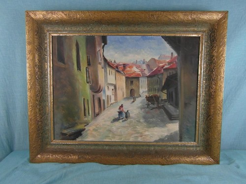 Dorfszene 1937 öl auf - dorfszene,