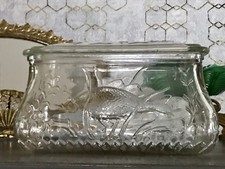 Antik Art Déco Deckeldose Dose Glasdose Pressglas Haribo Lakritze Fischmuster