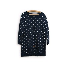 BPC Damen Pulloverkleid 40/42 Langarm Print Dunkelblau Baumwolle Longpulli - E2