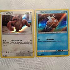 2 Karten Meisterdetektiv Pikachu Holo Karpador 8, Schlurp 16 Deutsch