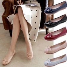 Damen Klassische Ballerinas Lack Kunstleder Schleifen Schuhe Runde Zehe Slippers