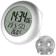 infactory Digitale Bad-Funk-Wanduhr mit Thermometer, Alu, Saugnäpfe, IP24