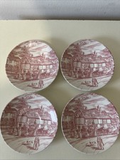 Churchill England rosa & weiß Untertasse Pferde & Kutsche Muster Vintage Teller