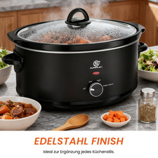 SUPERLEX Elektrischer Schongarer, Keramik-Gartopf, Glasdeckel, 6,5 Liter,Keramik