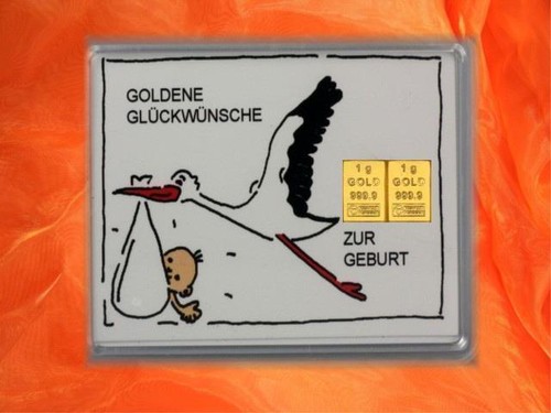 Zur geburt motiv storch - motiv, gold