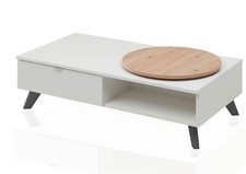 Couchtisch weiß modern mit Schublade Wohnzimmertisch Sofatisch drehbare Platte