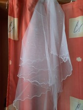 Schleier Brautschleier mit Kamm 2-lagig Hochzeit Weiß 80 cm