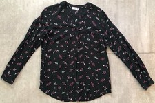 AJC* Hemdbluse Schwarz Herzmuster•42-40/M• Bluse mit Knopfleiste u. V-Ausschnitt