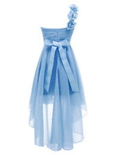 DE Mädchen Ein Schulter Blumen Hochzeit Brautjungfer Hi-Low Kleider Abendkleid