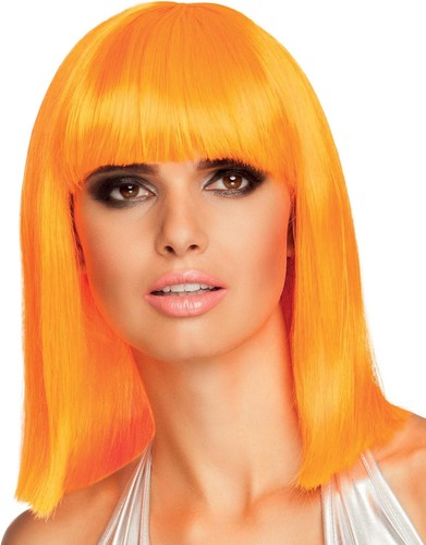 Neon orange damen perücke mit - neon-orange,