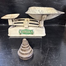 Shabby Chic Vintage Set Exella Creme Waage mit kompletten Stapelgewichten