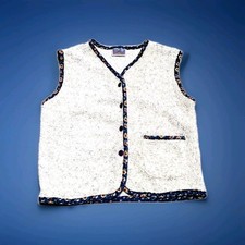 Retro Kinder Weste Gr. 122 128 Mädchen Fake Lammfell weiß grau bunte Borten warm