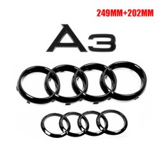Für Audi A3 Emblem Ringe V+H Kühlergrill 249MM+202MM Schwarz Glänz Auto NEW