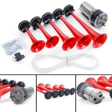 5 Klang Fanfare Hupe La Cucaracha Melodien Mit Kompressor Rot 118dB 12 Volt