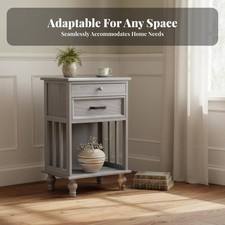 Nachtkommode mit Rattankorb