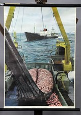 Vintage rollbare Wandkarte Bild Poster Schiff Trawler maritim Deko Meer