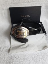 PRADA Milano Damen Gürtel Lackleder Schwarz mit Logo oval  Schnalle 75/30