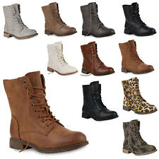 Damen Schnürstiefeletten Profil Sohle Stiefeletten Leder-Optik 812022 Trendy Neu