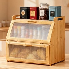 Brotkasten Bambus Brotkiste Brotbehälter , 2 Etagen und Sichtfenster