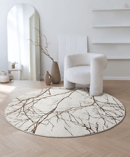 Teppich Kurzflor Äste Modern Wohnzimmer Beige Grau Creme Rund