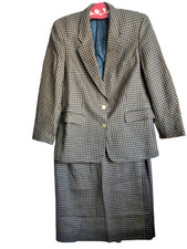 Vintage Damen Zweiteiler Rock & Blaser 80er braun karomuster gr 42 Wolle