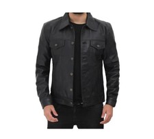 Lederjacke Herren Trucker Jeansstyle Rindsleder Jacke Leder unisex schwarz Biker