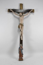 C25V55- Antikes Kruzifix mit Corpus Christi u Madonna Holz geschnitzt u gefasst