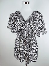 C&A Bluse Kurzarm Schleife Tailliert Schwarz Weiß Elegant Feierlich