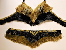 Bauchtanz Kostüm BH + Gürtel gold-schwarz Vintage