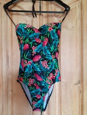 Badeanzug* Viania Gr 40* schwarz* geblümt* abnehmbare Träger neu*