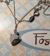 ❤️ Original Fossil Halskette Kette & Anhänger Glitzer Steinchen 