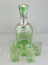 schöne Karaffe Uranglas mit 925 Silber Overlay um 1910 vermutlich China