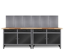 Ondis24 Werkstatt Set 240cm 2x Werkbank Metall 6x Lochwand Montagewerkbank