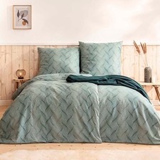 Estella Samt + Seide Flanell Bettwäsche 155x220 Solaro alge petrol Wellen 5455-5