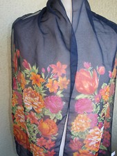 SCHAL MISS ASTOR Vintage ca 80er GR ca 153x29cm Blau Bunt 100% POLYESTER