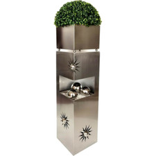 Gartendeko  Metall Pflanzsäule mit Pflanzschale, Kies und drei Stahlkugeln