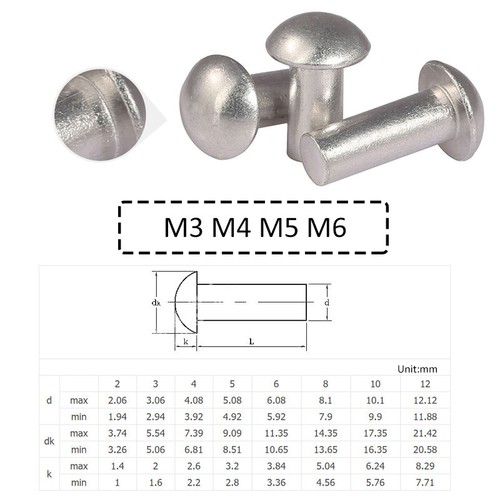 M6 alu halbrundnieten - m4,