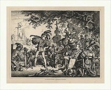 Ein mittelalterliches Schützenfest Karl Jauslin Ritter Armbrust Holzstich C 0179