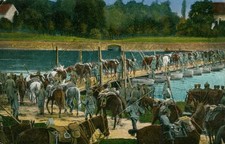 Husaren-Regiment 18, Kavallerie auf Pontonbrücke, Feldpostkarte, Grossenhain