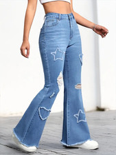 Damen Jeans Schlaghose Bootcut Stretch High Waist Boyfriend Hose Lässig Denim