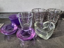 7 St. Teelichthalter - KONVOLUT - Glas / Metall - lila / transparent