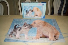 Ravensburger Puzzle 1000 Teile Süßes Geheimnis Hund küßt Katze