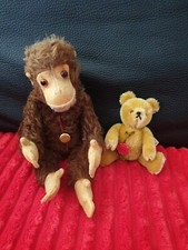 Älterer Hermann Affe 30cm und kleiner Hermann Teddy Bär 14cm aus Mohair