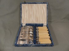 Englisches Fischbesteck 6 Personen Beingriff / versilbert / Ring 925er Silber