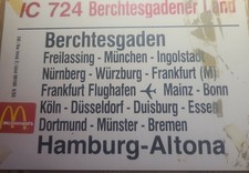 Zuglaufschild IC 724/725 " Königsee "  Hamburg- Altona-  Berchtesgaden AUS...